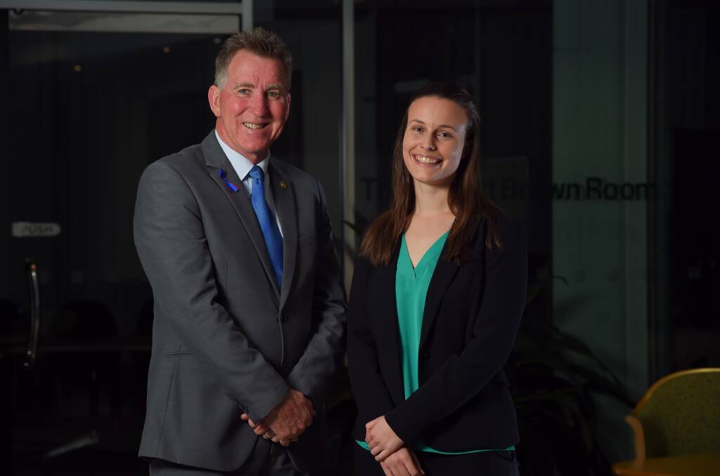 Winners: Albury mayor Kevin Mack and deputy mayor Amanda Cohn accepted the Bluett Award for best council in NSW at an awards ceremony in Wollongong.