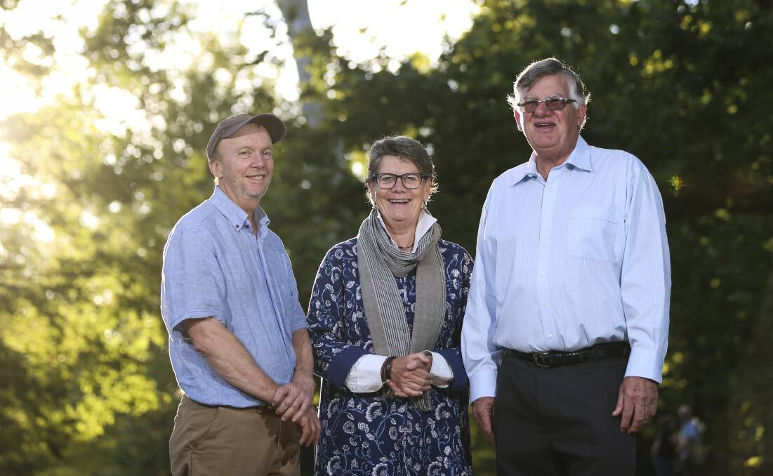 Centenary commemoration: Rotary Club of Albury North members Phil Rouvray, Catie Inches-Ogden and Ian Crossley at Noreuil Park whose origins will be marked on Saturday. Picture: JAMES WILTSHIRE