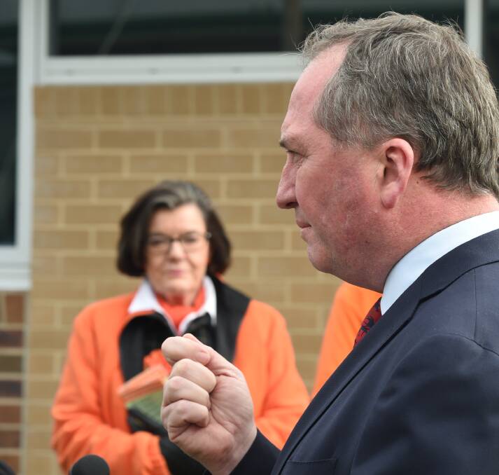 Relationships in focus: Cathy McGowan and Barnaby Joyce on the election trail in Wodonga in 2016. The independent MP has welcomed a ban on sexual relationships between ministers and their staff.