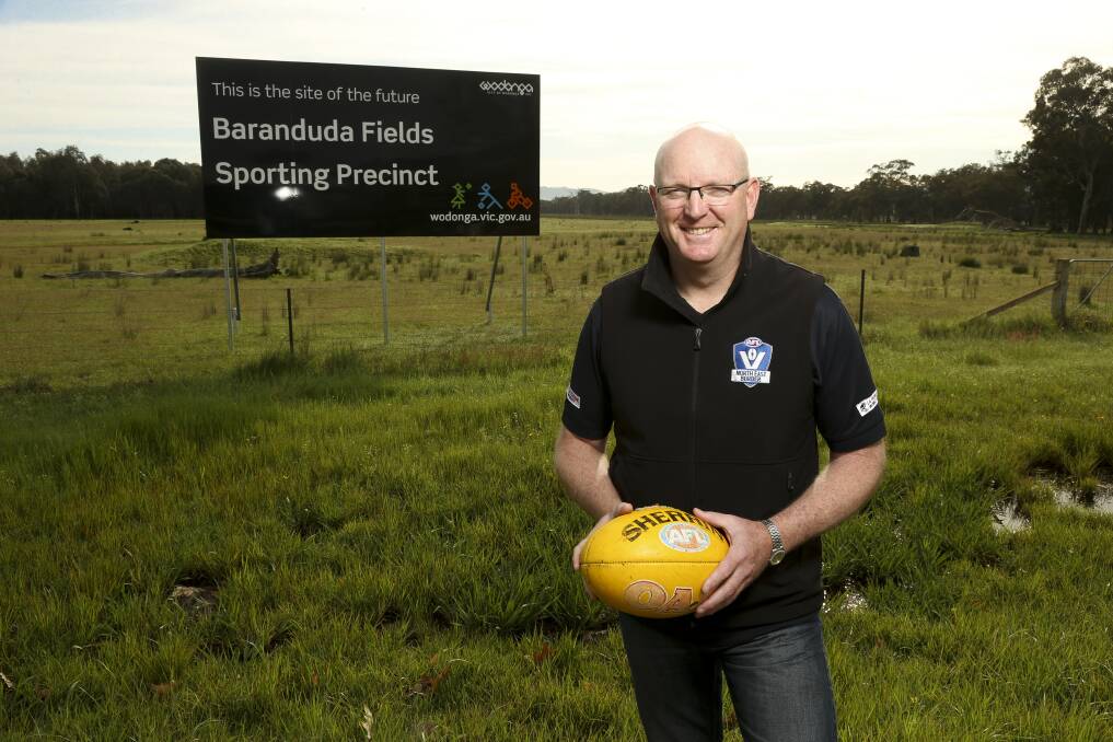 Ready for kick-off: AFL North-East Border regional manager John O'Donohoe at the proposed site for Baranduda Fields which will be subject of a fresh funding application to the federal government from Wodonga Council.
