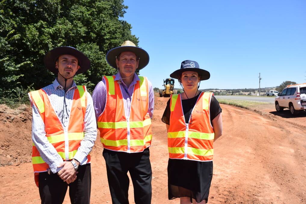 Smoothing the way: VicRoads team leader George Lumicisi and regional director Steve McCallum with politician Jaclyn Symes on the Beechworth-Wodonga Road.