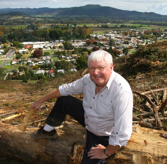 Champion of his town: Tiff Rayner pictured above his beloved Myrtleford. He loved promoting the Ovens Valley community through a variety of roles.