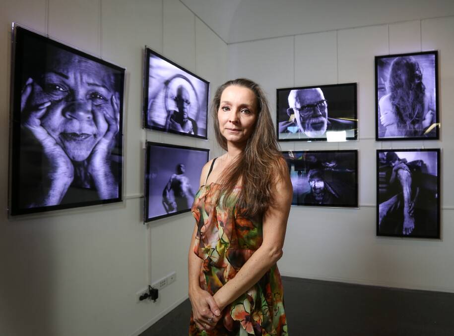 Impressive images: Photographic artist Belinda Mason with her works which have a three-dimensional feel to them and are in a new Albury exhibition. Picture: JAMES WILTSHIRE