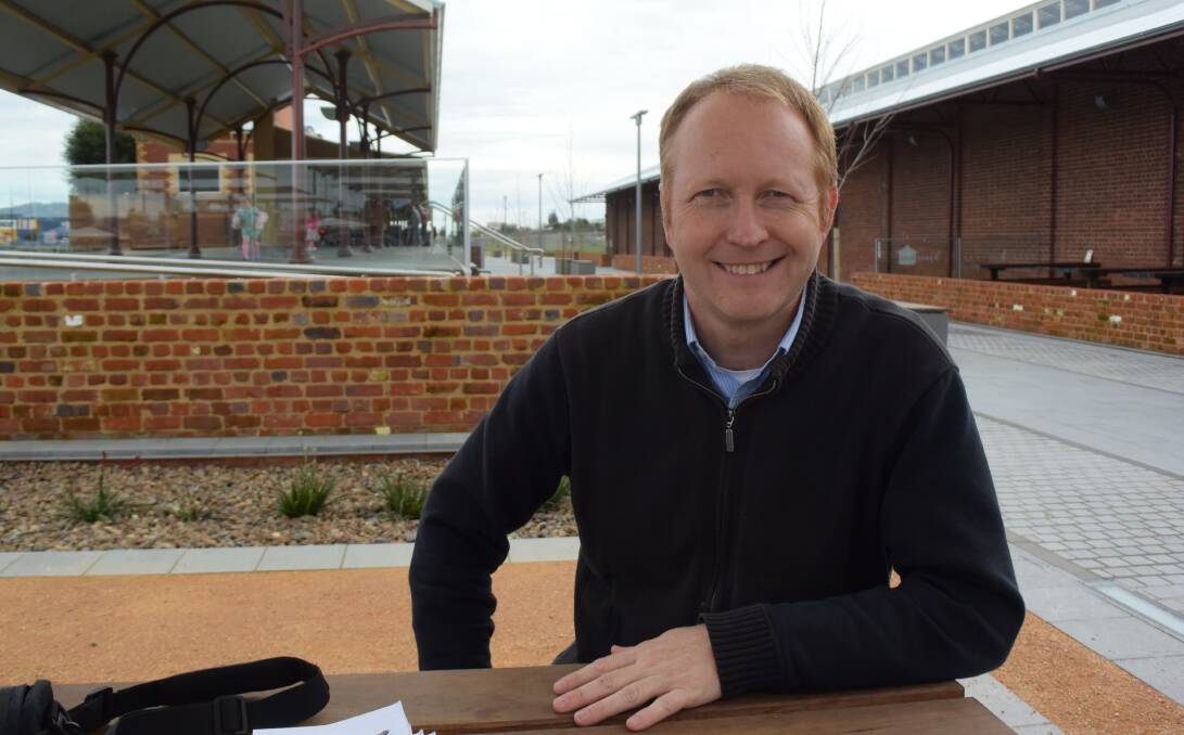 Off the rails: Greg Barber at Wodonga's old train station. The Greens leader believes new trains for the North East can be ordered immediately.