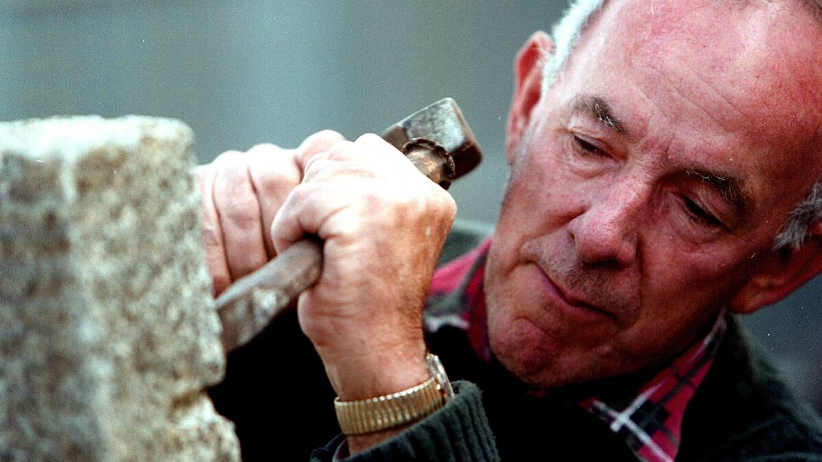 Master craftstman: Vic Brosolo works on marble at his Mate Street business in 1999. He died this week at the age of 81.