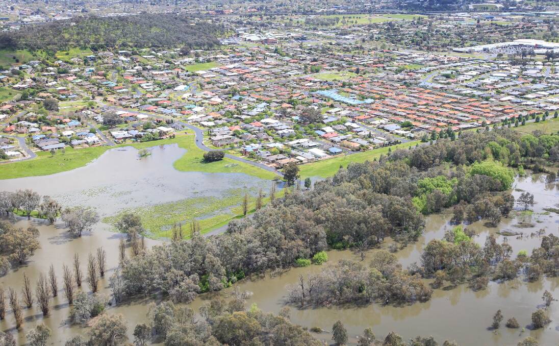 Flood risk: High river water encroaches on properties in Eastern View Estate, Albury, last month. Lake Hume boss David Dreverman has warned the city will not withstand a huge inundation.