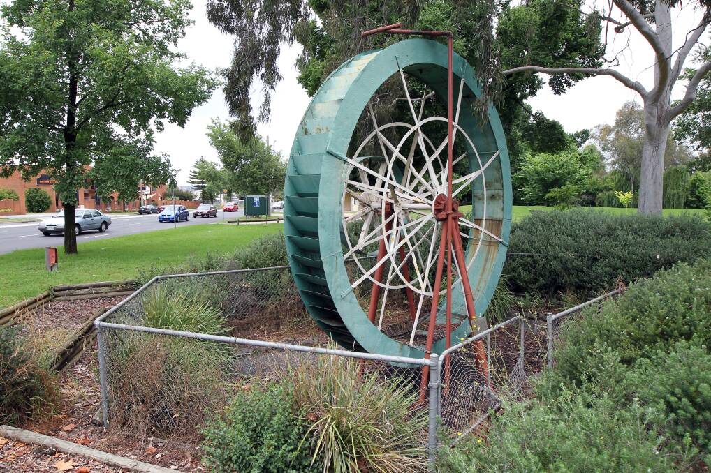 The way it was: The water wheel sits in Australia Park where it was a landmark for motorists entering Albury from Wodonga.