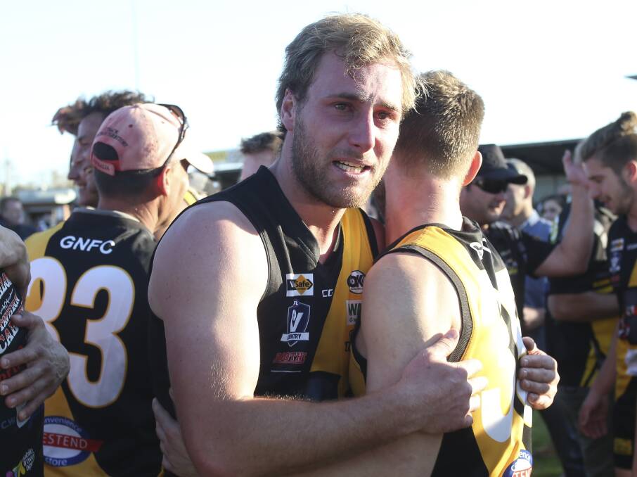 HAPPY SKIPPER: Glenrowan captain Lachie Cohen is emotional as the Kelly Tigers celebrated their second straight premiership in the Ovens and King league.