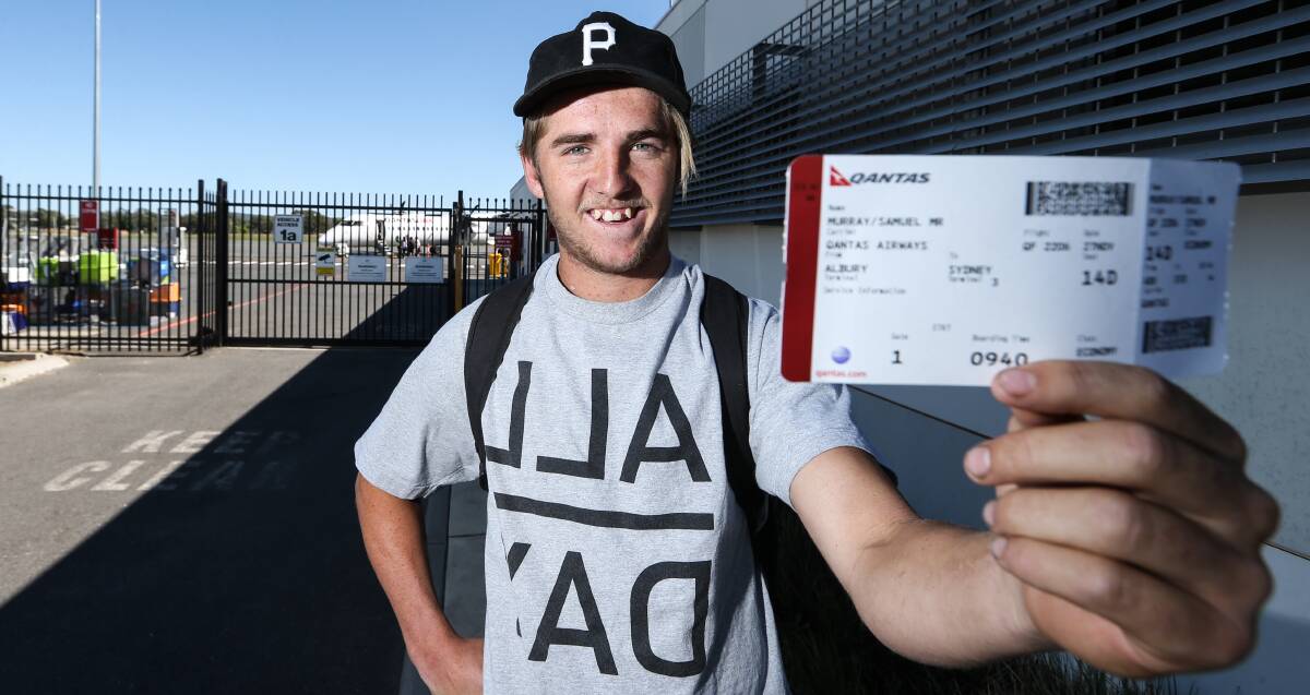FLYING OUT: Sam Murray was quick to board a plane from Albury to Sydney after being selected by the Sydney Swans as a rookie on Friday. Picture: JAMES WILTSHIRE