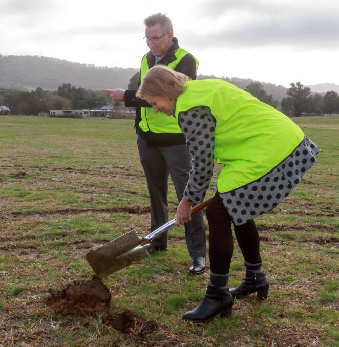 Farrer Member Sussan Ley turns the first sod for the Lavington sports redevelopment