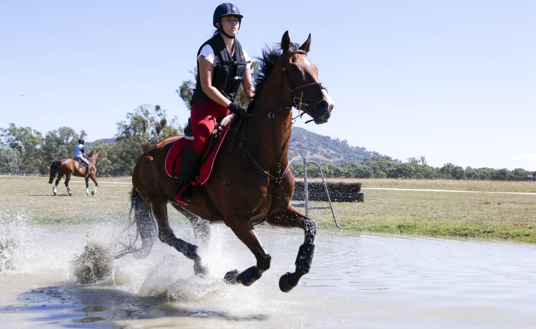 Eventing superstar Lucinda Green is in Albury teaching riders the art of water-jumps. Photo: Simon Bayliss.