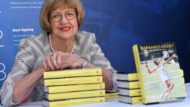 Margaret Court poses with her autobiography at the Australian Open in January. Photo: Getty Images