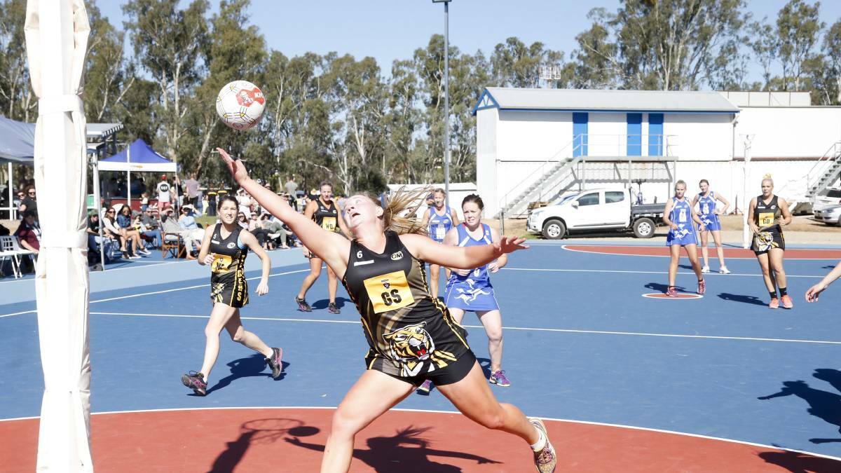 Albury shooters going that extra mile. The Tigers beat the Corowa-Rutherglen Roos 52-45 in a tightly contested first round. Photo: Simon Bayliss.