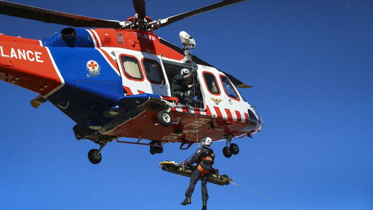 Winched to safety from Mt Buffalo. The injured 75 year old woman is now recovering in Melbourne. 
Photo: James Wiltshire. 
