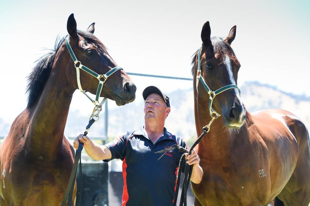 Wodonga trainer David O'Prey with Tubbs Gift (left), which snapped a long stable drought at Wangaratta.
