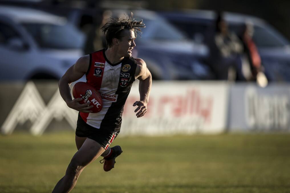 BURGO'S BACK: Myrtleford's Christian Burgess returned with a bang in the 55-point win over Wodonga. Picture: JAMES WILTSHIRE