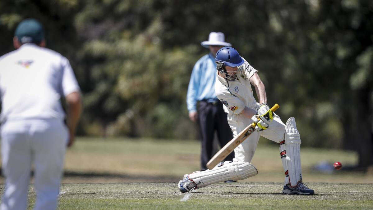HITTING OUT: North Albury's Tom Hemsley adopts an aggressive stance against St Patrick's. It was tough going though, as he hit 21 from 82 balls.