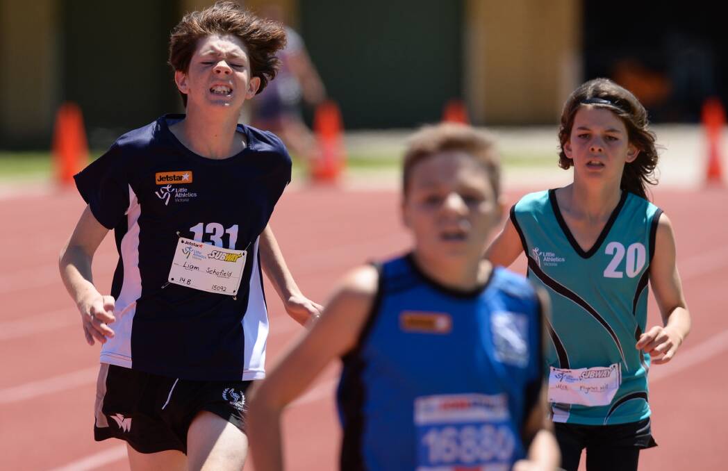HARD WORK: The strain shows during Albury Little Athletics Centre's open day. The event attracted competitors from as far as four hours away. Picture: MARK JESSER