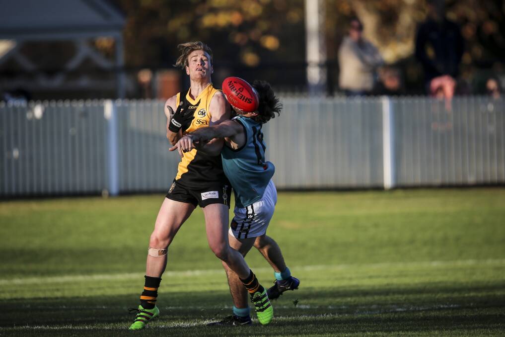 HARD TO HANDLE: Albury's Josh Mellington kicked 10 goals in the 81-point win over Lavington. Picture: JAMES WILTSHIRE