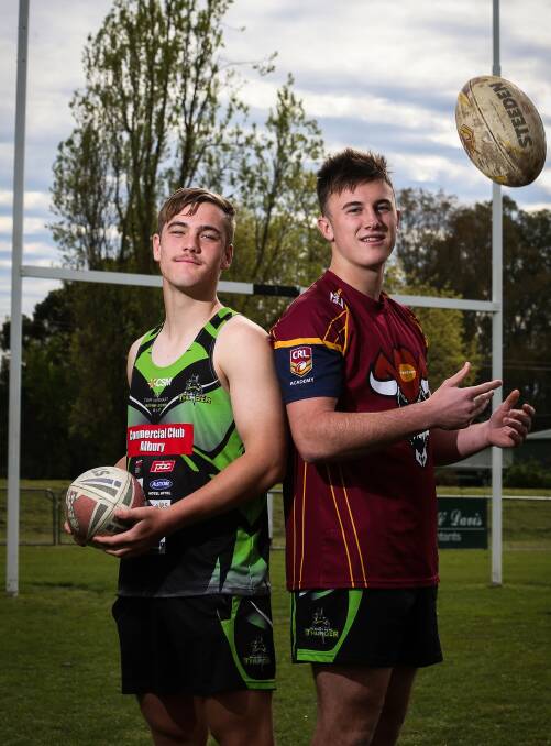 AIMING HIGH: Exciting Albury Thunder youngsters Rhys Mitsch, 15, and Liam Wiscombe, 16, have been named in Canberra Raiders' junior squads. Picture: JAMES WILTSHIRE