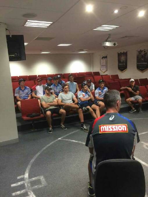 LEADERSHIP VISIT: Corowa-Rutherglen sent a contingent to the Western Bulldogs, with assistant Rohan Smith in the foreground.