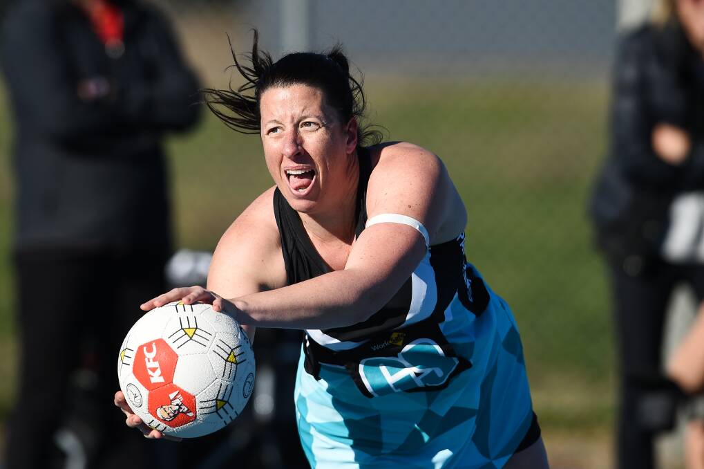  SWITCHED ON: The Panthers' Sarah Senini is focused on finding a team-mate in the clash against Myrtleford on Saturday.