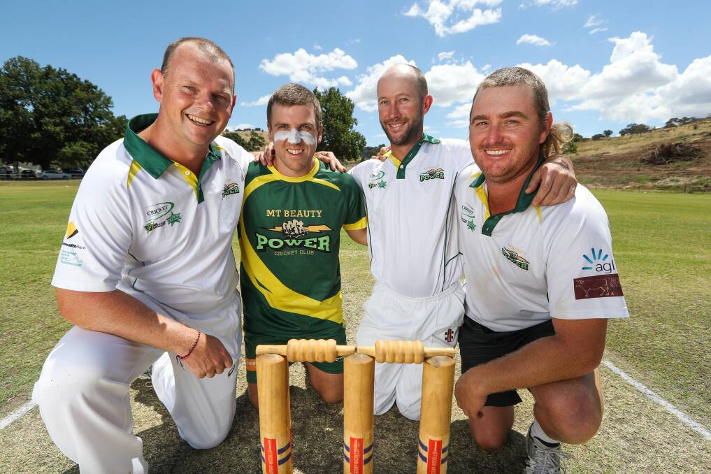 BUZZ CUTS: Mt Beauty's Ross Wilson (left), Damien Jenvey, Tristan Hall and Alistair Randell recently had a haircut to raise funds for cancer. The 'Shave for a Mate' was to show support for popular club member Marty Alexander. Photo: MARK JESSER