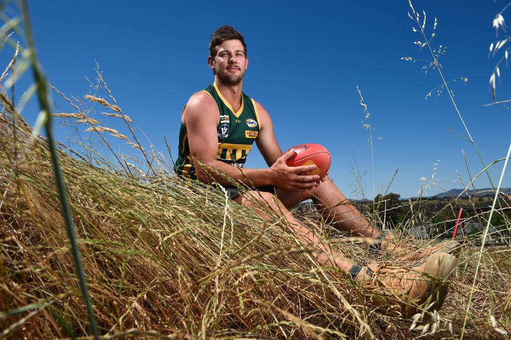 BAD BREAK: Star Tallangatta recruit Tom Johnson says a horror injury
earlier this year played a strong role in his decision
to leave the O and M. Picture: MARK JESSER 