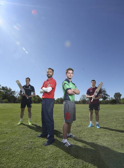 SHINING BRIGHT: CAW has had its biggest influx of overseas players in years. Scottish siblings Chris and Tom Sole are playing for Albury, the pair flanking New City's Raj Dohal and Belvoir's Aaron Gillespie. Picture: ELENOR TEDENBORG 