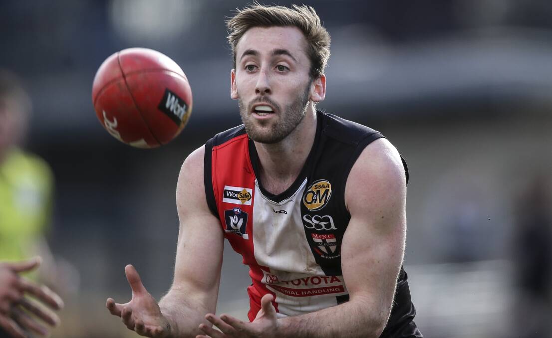 GUTSY EFFORT: Myrtleford's Elijah Wales played the final term against Wodonga Raiders with a fractured cheekbone. He injured it just before three-quarter time when he fell into a player's knee.