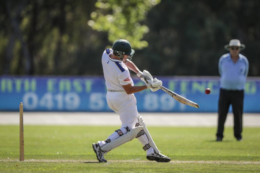WILL'S WAY: Wangaratta's Will Sharp flays Cricket Albury-Wodonga's attack during his classy innings of 52 at the Norm Minns Oval.