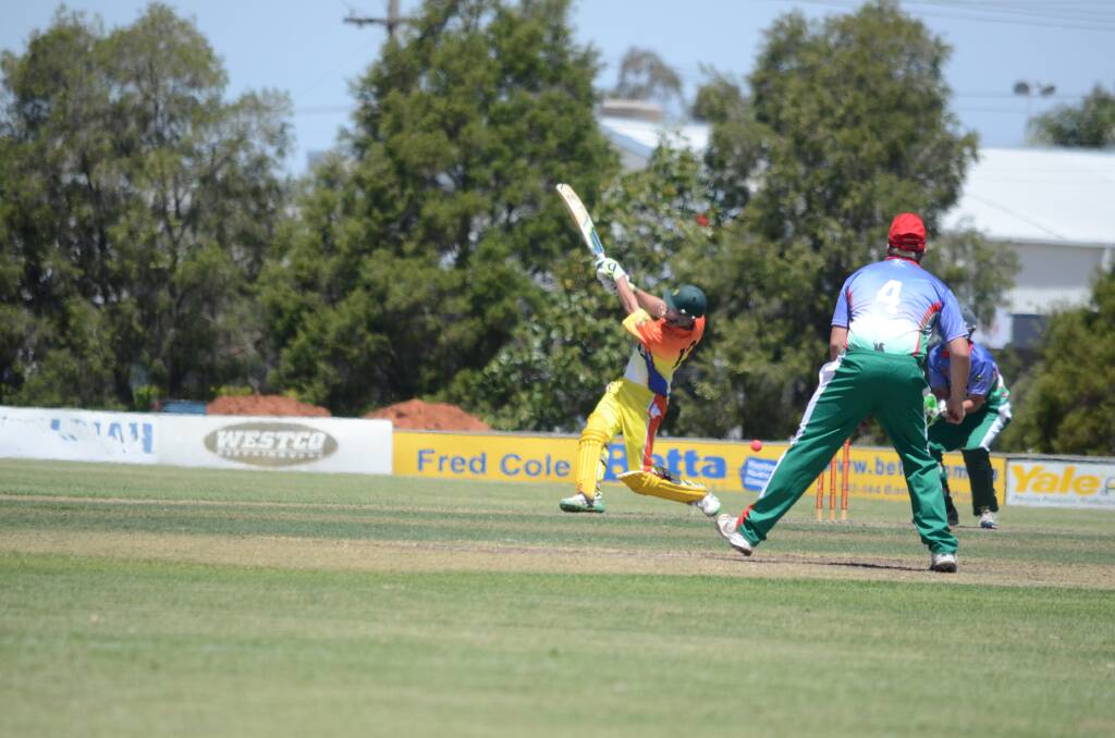 LET'S LAUNCH: Border Bullets' Ash Borella hits out during the Regional Bash in Griffith. Borella was one of the visitors' best during the two games. Picture: THE AREA NEWS