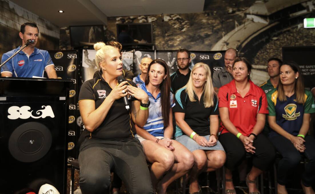 LISTEN UP: Albury netball coach Liv Aughton certainly had an attentive audience as she called for players to be paid at the season launch. Picture: JAMES WILTSHIRE