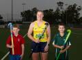 Australian goalkeeper Jocelyn Bartram took a number of juniors, including Mason Knott (left) and Spencer Chant, for specialised training. Picture by Tara Trewhella