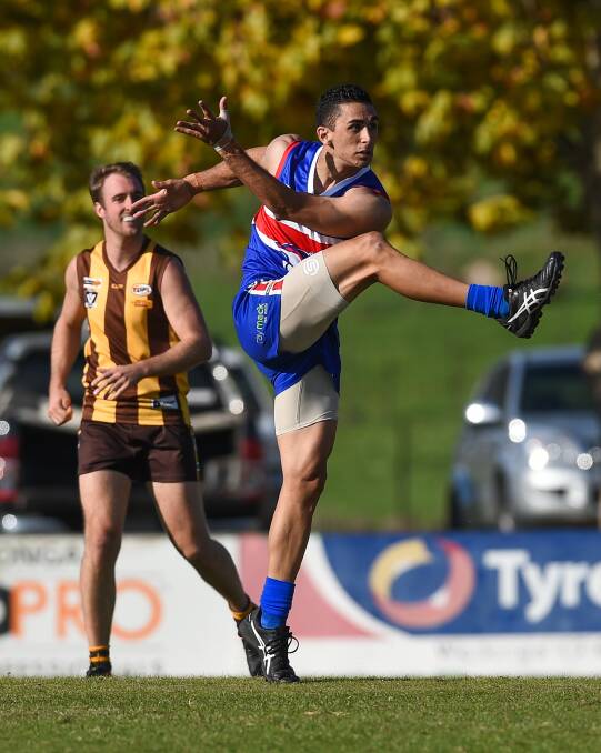 SOLID DEBUT: Thurgoona's Michael Rampal played his first game at senior level and kicked a goal in the Bulldogs' win. Pictures: MARK JESSER