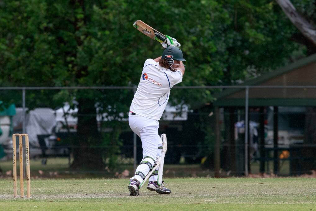 FLASHING BAT: Corowa's Matt Ross looks to flay the ball through the off-side in the loss to Dederang. Corowa fell by three wickets and has now split its first six games.