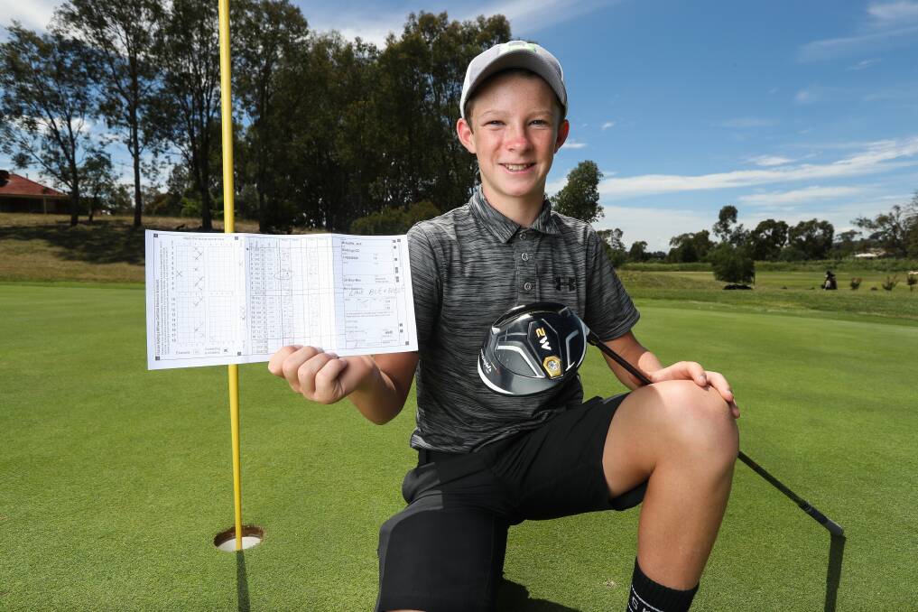 PERFECT SHOT: Wodonga's Jack McAuliffe landed a hole in one at his home club's sixth hole on Monday. He picked up a whopping five stableford points for the shot. Picture: MARK JESSER