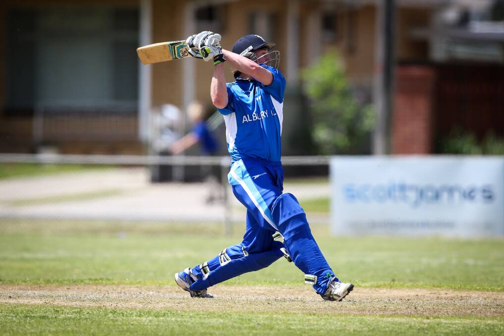 CRACKING KADE: Albury's Kade Brown put a ball through a windshield with a flat-bat six at Wodonga's Les Cheesley Oval on Saturday.