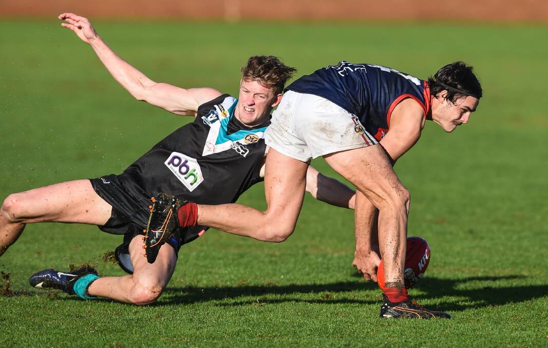 MISERLY MEREDITH: Werribee VFL player Nick Meredith (left) returned to Lavington Sportsground for the first time since the 2015 grand final loss to Albury.