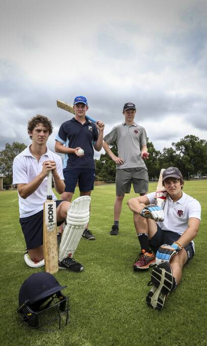 SCHOOL'S OUT: Liam, Ross, 16, Liam Fitzsimmons, 16, Austin Shepherd, 15, and Jackson Carmody, 16, are making an impact in first grade. Picture: JAMES WILTSHIRE