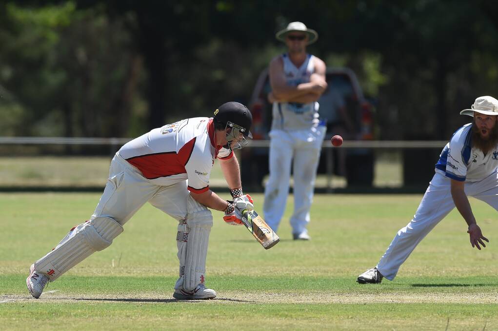 ON EDGE: Yackandandah's Russ Odewahn thinks he can see an opportunity against Bethanga's Brad Taylor, who made joint top-score with 24.