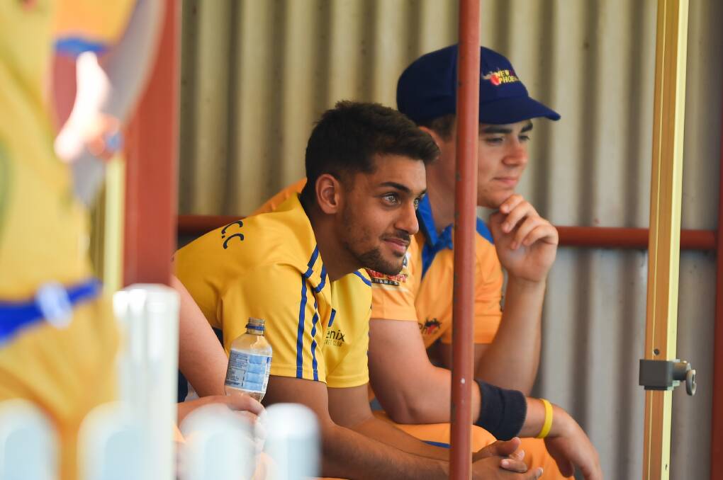 WAITING GAME: New City import Saif Zaib waits for his turn to bat against Albury in Saturday's season-opener. Zaib impressed with 14 runs and 3-22.