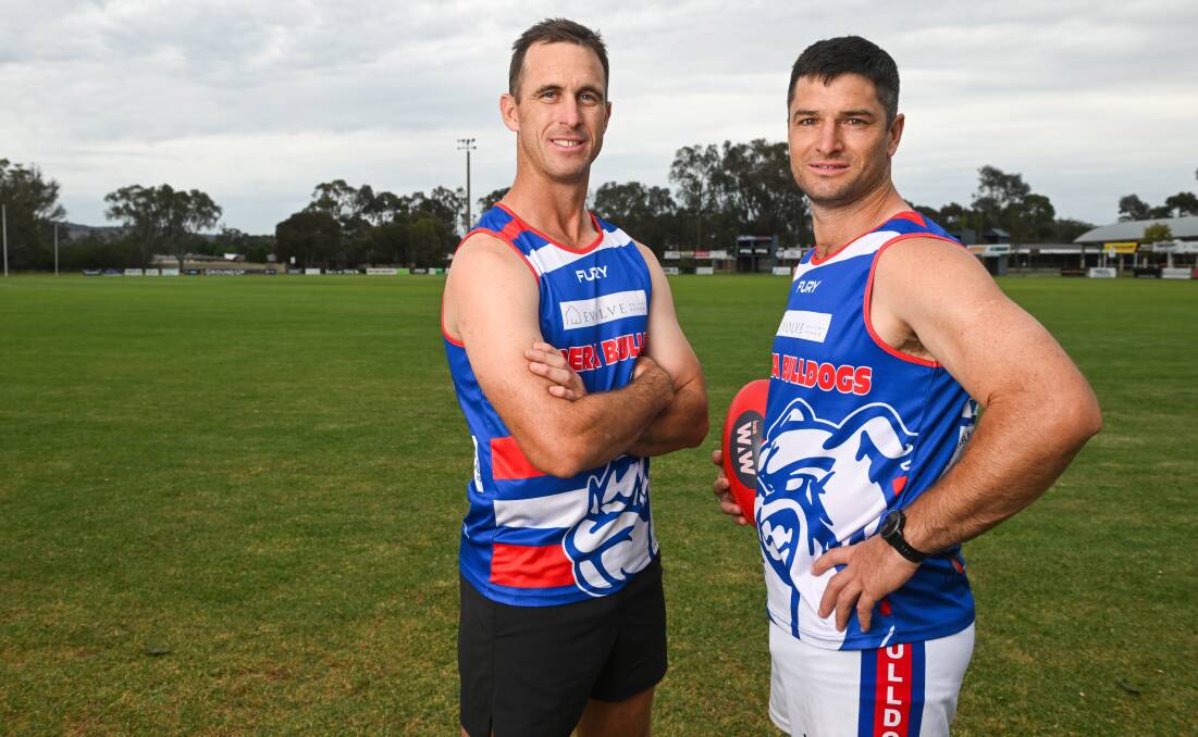 Prized Jindera recruit Luke Garland with coach Joel Mackie. Mackie predicts the Lavington premiership captain could prove to be the recruit of the season.