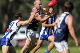 Jarrod Hodgkin in action for Mitta United against Corowa-Rutherglen in a pre-season match earlier this year.