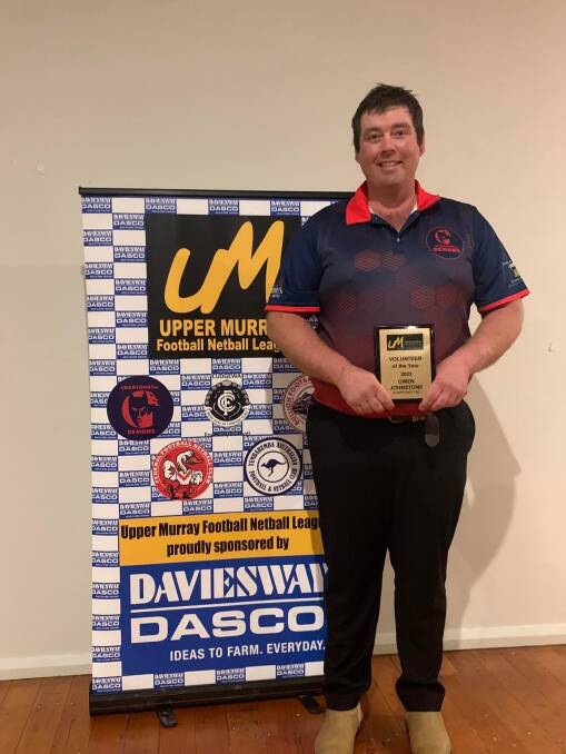 Corryong president Owen Johnstone was awarded the league's Volunteer of the Year award at the league presentation night held at Corryong over the weekend.