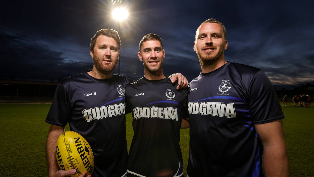Craig, Chris and Josh Lieschke at training with Cudgewa on Monday night. Picture by James Wiltshire