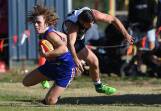 Tom Rake in action for the Bulldogs in 2018 when he used to sport dreadlocks. Picture by Mark Jesser