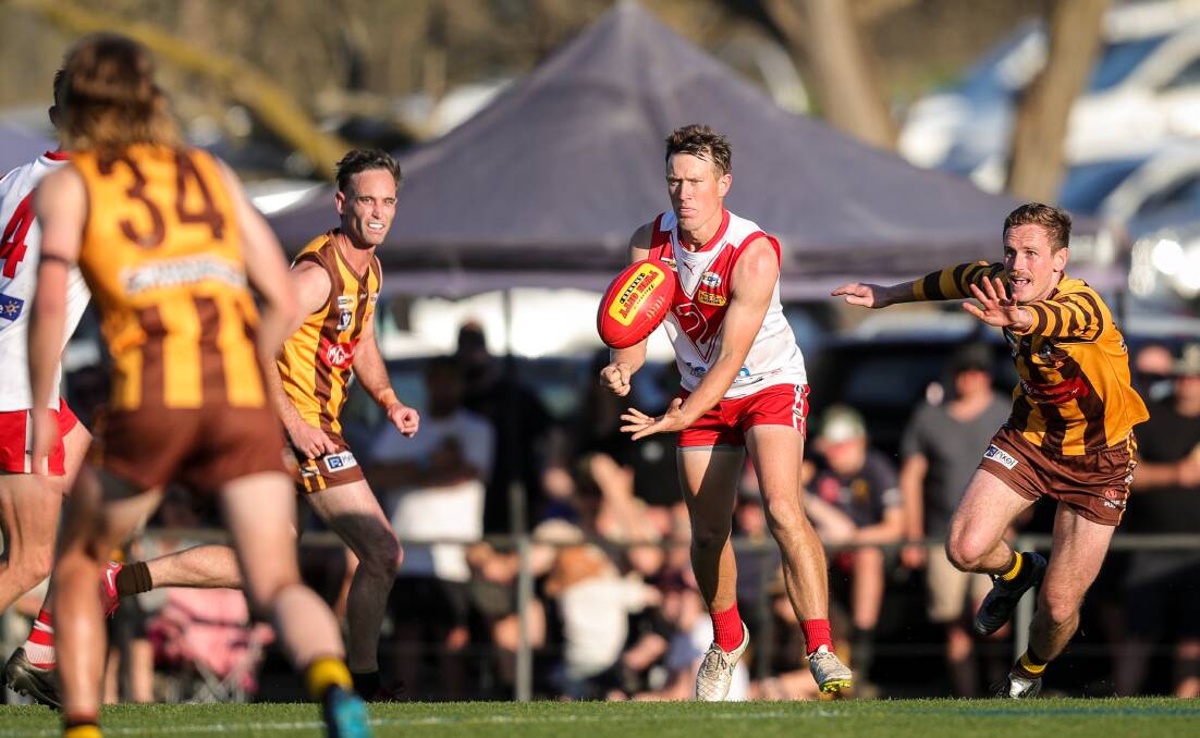 Hibberson in action during last year's epic grand final against Kiewa-Sandy Creek.