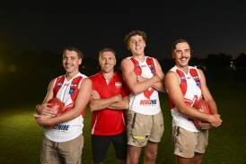 Angus, Brenden, Macca and Will Maclean are eagerly anticipating Saturday when Brenden will coach the Swampies and the three boys play together for the first time. Picture by Mark Jesser