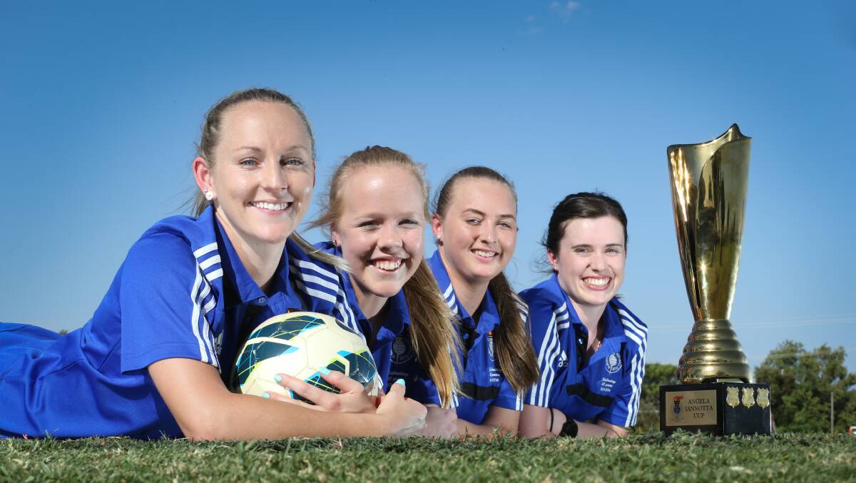 BRING IT ON: Albury City stars Bridget McDiarmid, Jill Scott, Jessicca-Jane Williams and Haley Morris ahead of the Iannotta Cup this weekend. Picture: KYLIE ESLER